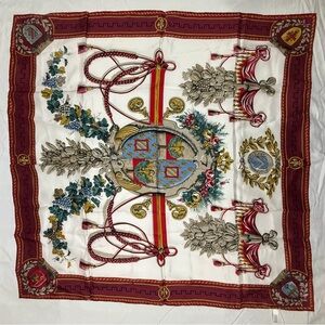 Andre Claude Canova 100% Silk Scarf Made in France Equestrian Crest Print